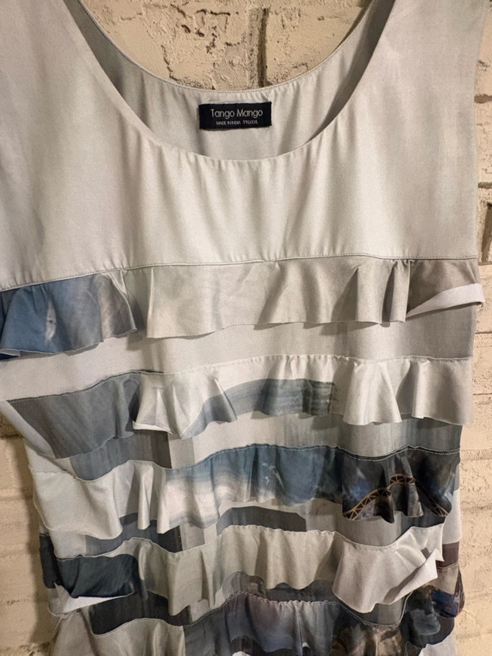 TANGO MANGO XXL Sleeveless Ruffle Stripe Dress in moody greens/grays EUC - Picture 2 of 5